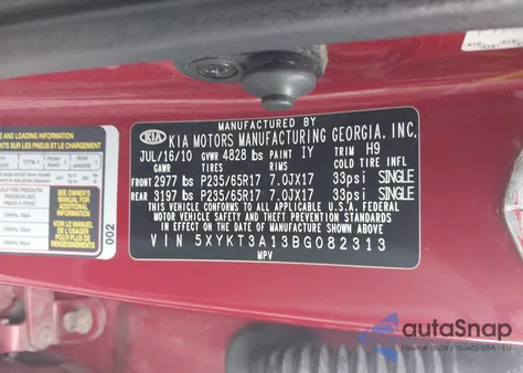 2011 Kia Sorento Lx from USA, damaged, VIN 5XYKT3A13BG082313